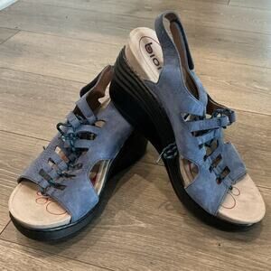 Bionica Womens Sirus Platform Wedge Lace up Sandal US 11 Blue Suede Leather Boho